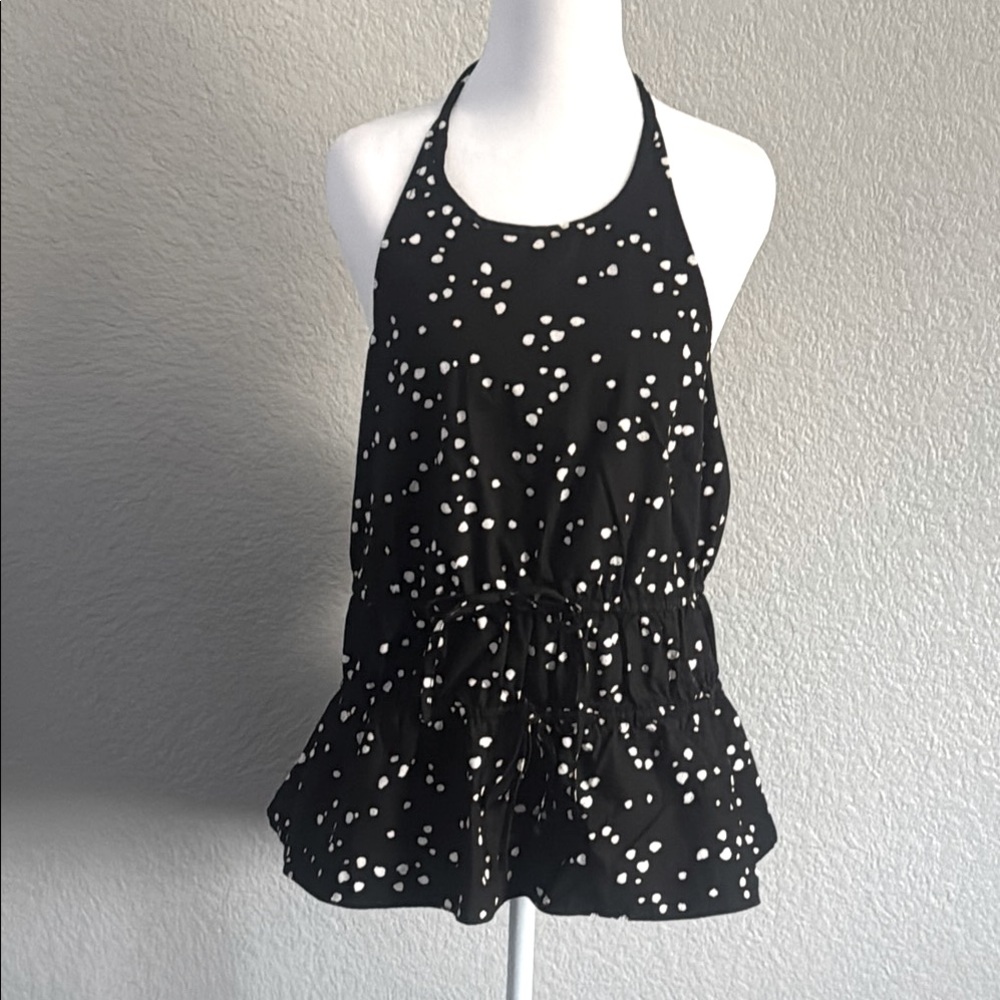 INC International Concepts Black and White Smocked Halter Tank Top